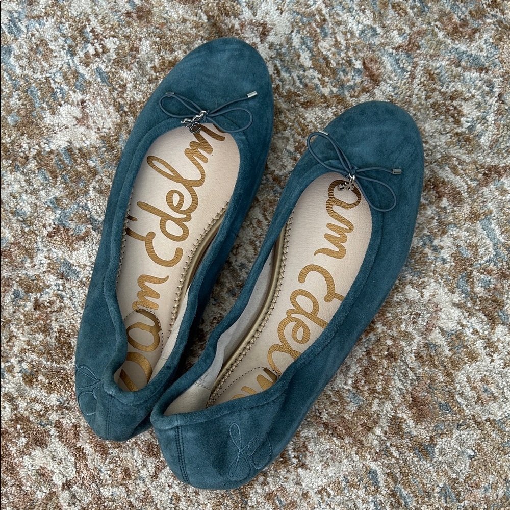Sam Edelman Felicia Suede Teal Blue Ballet Flats sz 10 EUC!